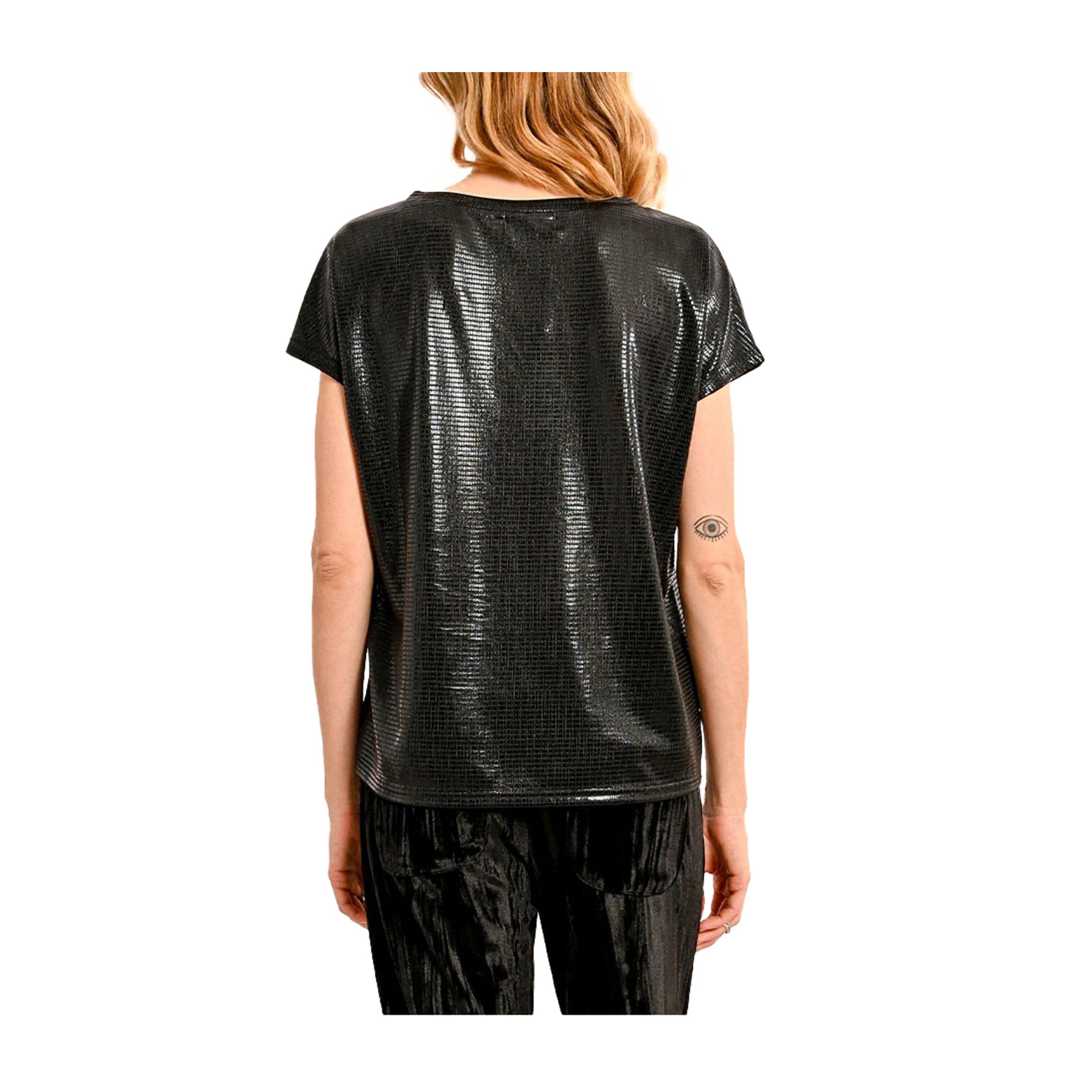 T-shirt Donna Molly Bracken Nera Metallizzata a V