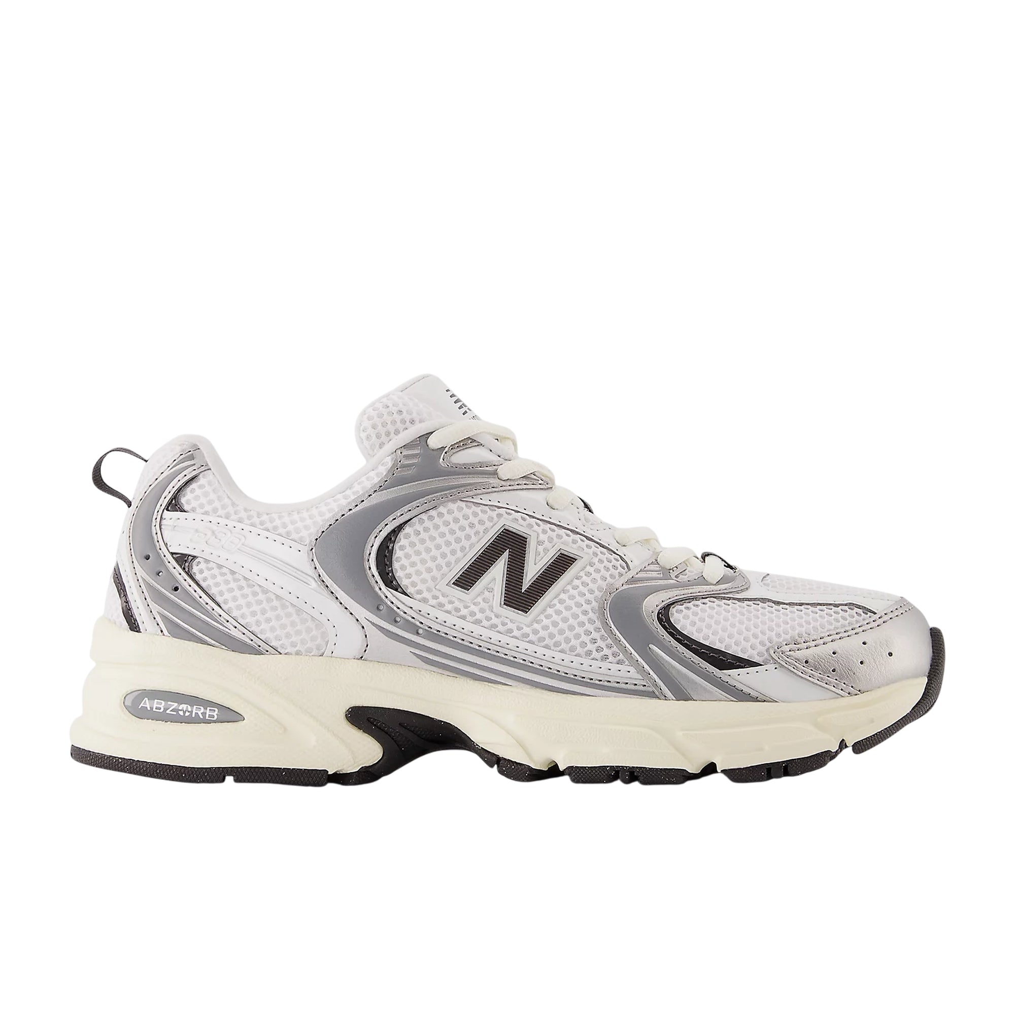 Sneakers Donna 530 Bianco/Nere, con inserti traspiranti e logo laterale