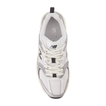 Sneakers Donna 530 Bianco/Nere, con inserti traspiranti e logo laterale