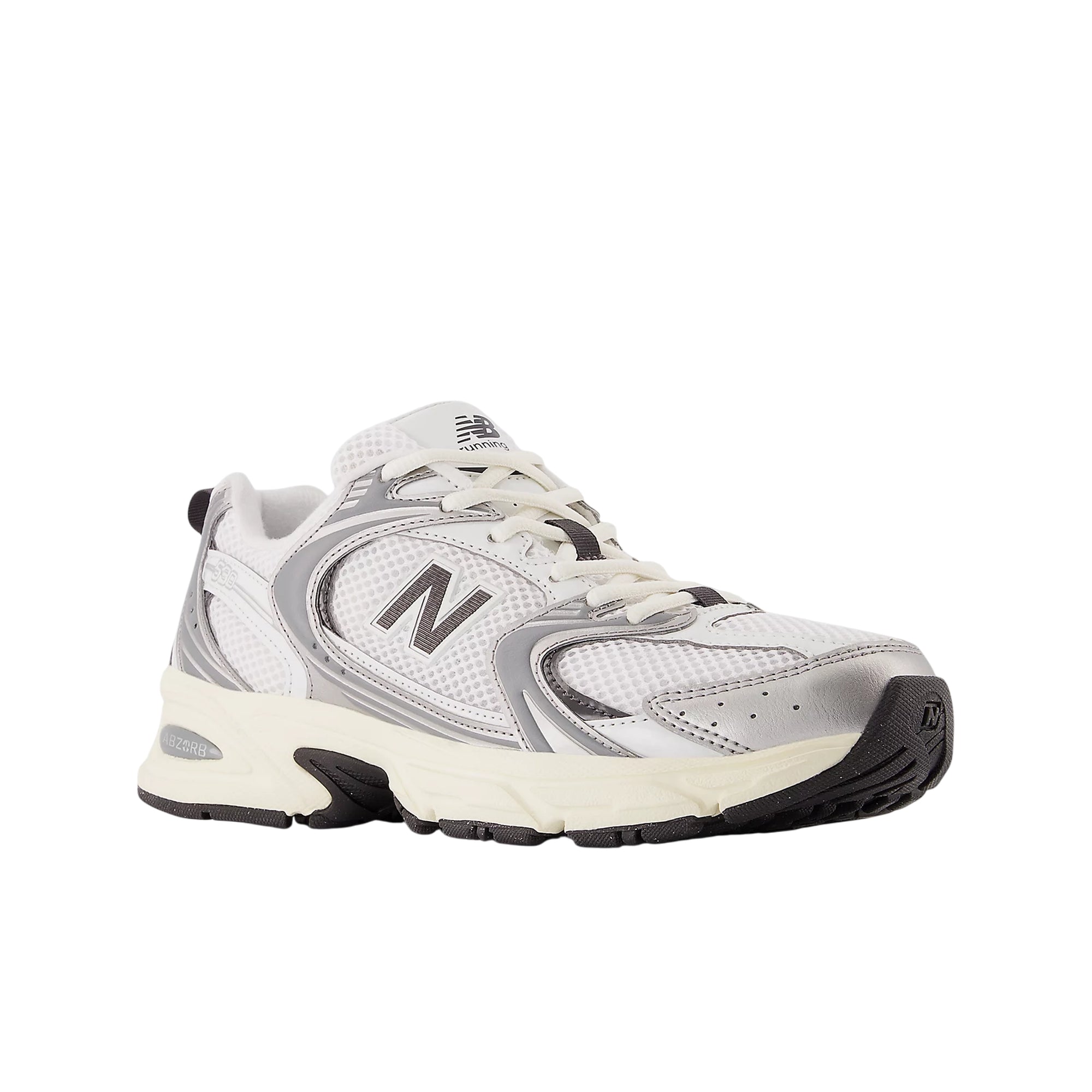 Sneakers Donna 530 Bianco/Nere, con inserti traspiranti e logo laterale