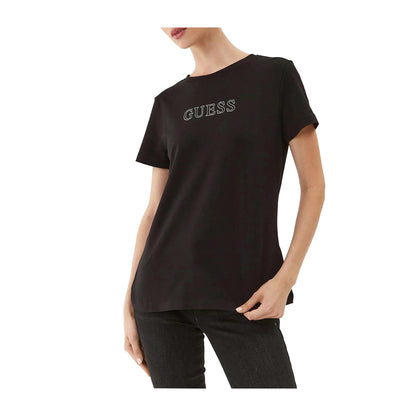 Guess T-Shirt Donna Nero con Strass frontali