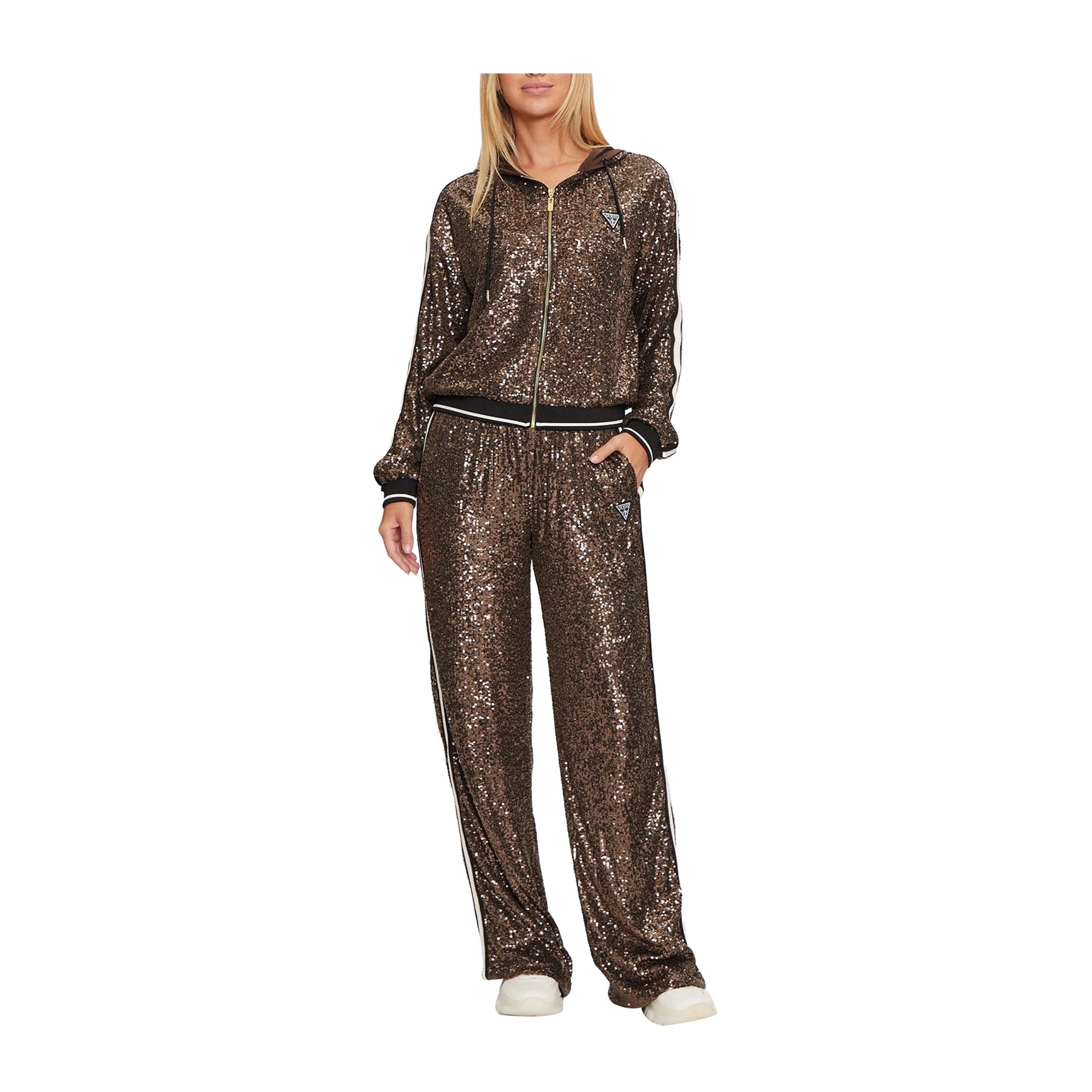 Guess Pantalone Donna Straight Paillettes Bronzo