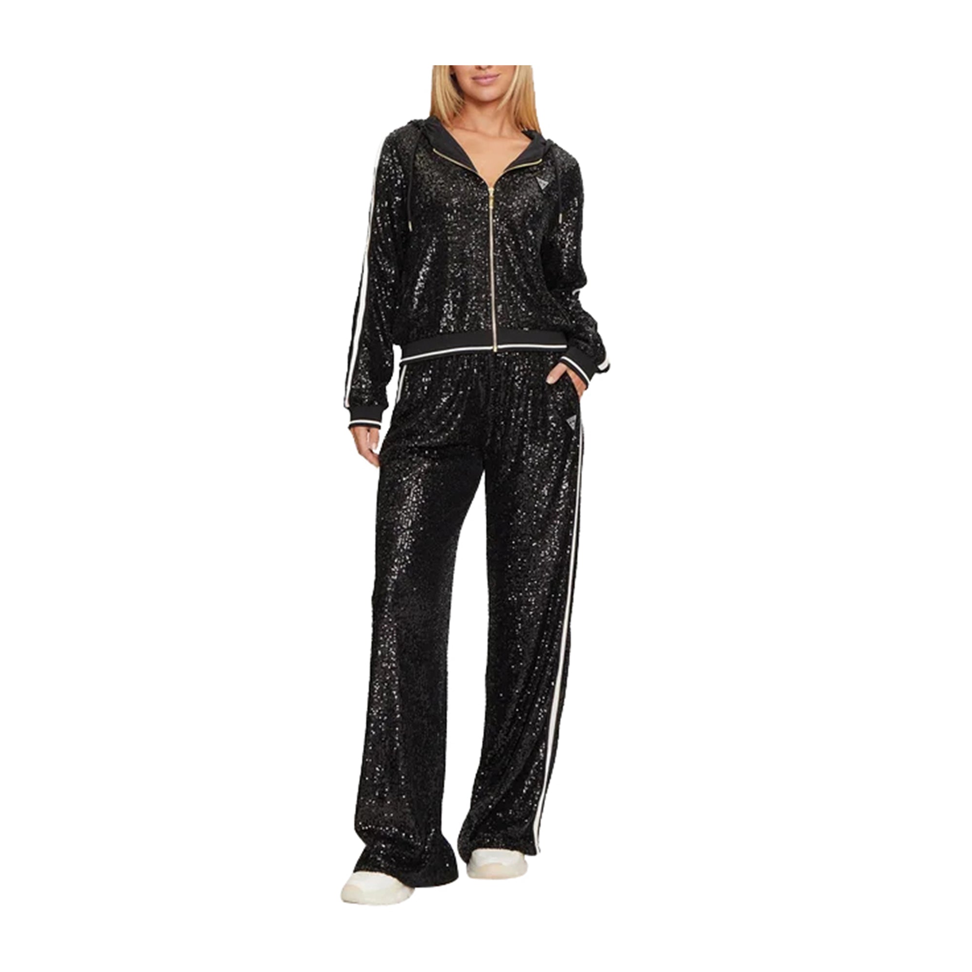 Guess Pantalone Donna Straight Paillettes Nero