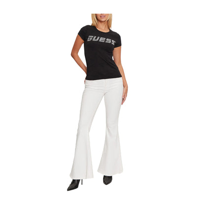 T-Shirt Guess Donna Kiara Nera in Cotone Elasticizzato