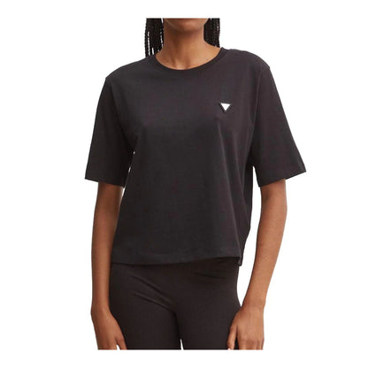 T-shirt Donna in cotone, con maniche corte e logo metallico