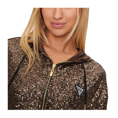 Guess Felpa Donna con Paillettes all over Bronzo