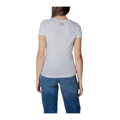 T-shirt girocollo nera da donna con logo frontale modella retro