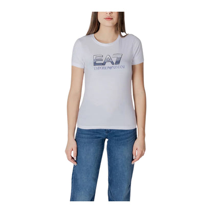 T-shirt girocollo nera da donna con logo frontale modella frontale