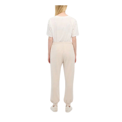 Pantaloni da donna beige con placca mini logo modella retro