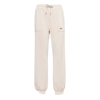 Pantaloni da donna beige con placca mini logo