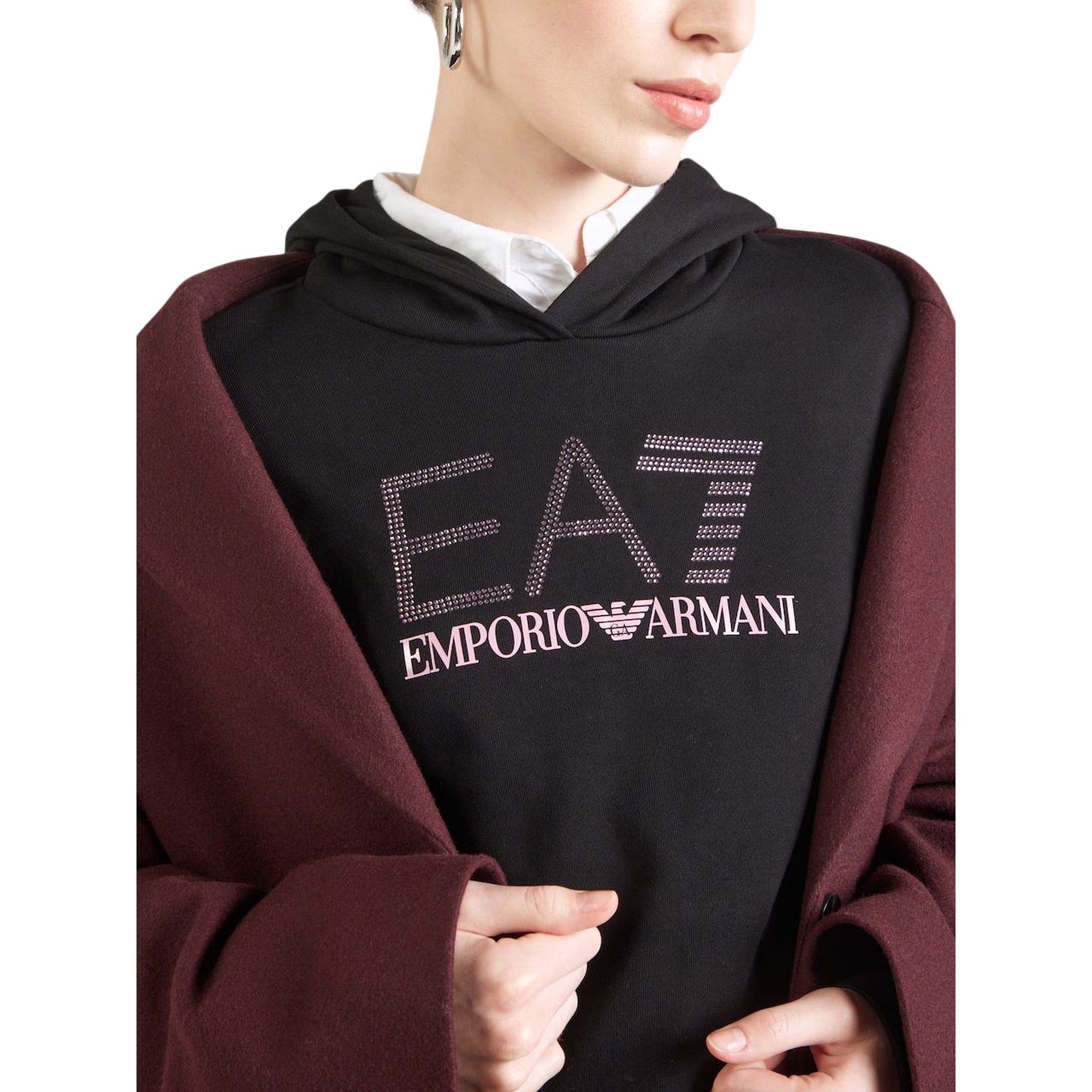 Felpa nera Donna con logo con strass dettaglio