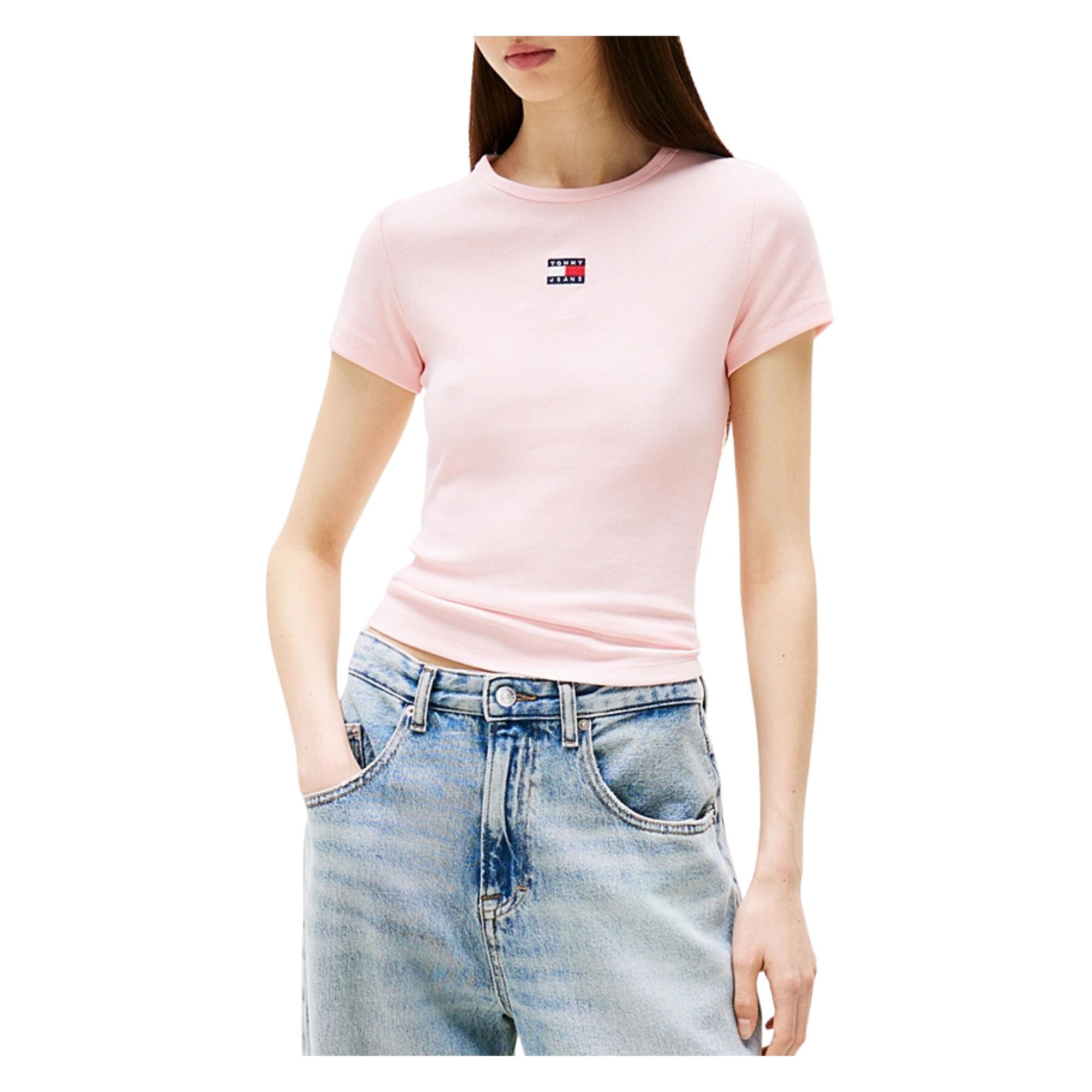 T-shirt Donna a costine, con bandiera iconica frontale