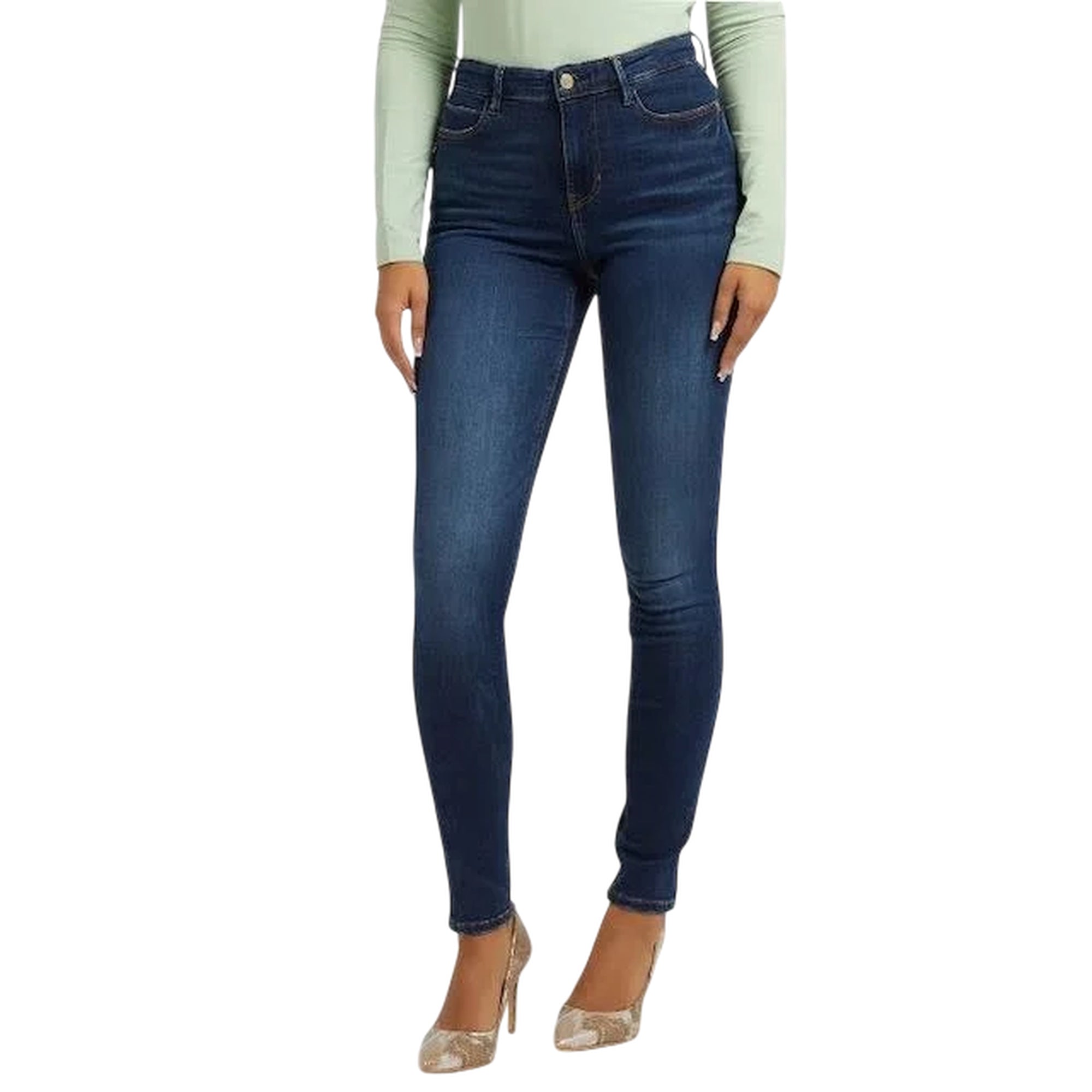 Jeans Donna skinny a vita alta Blu modella frontale