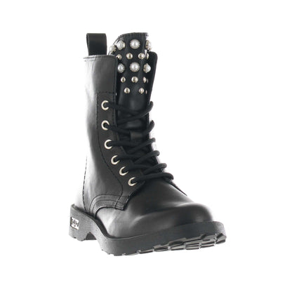 Stivaletto Donna Nero, con perle decorative e zip laterale