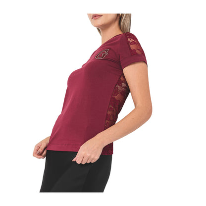 Guess T-shirt Donna in pizzo con maniche corte Bordeaux