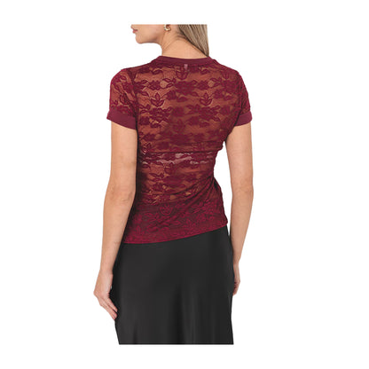 Guess T-shirt Donna in pizzo con maniche corte Bordeaux