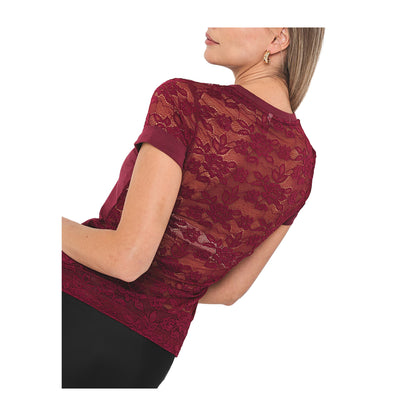 Guess T-shirt Donna in pizzo con maniche corte Bordeaux