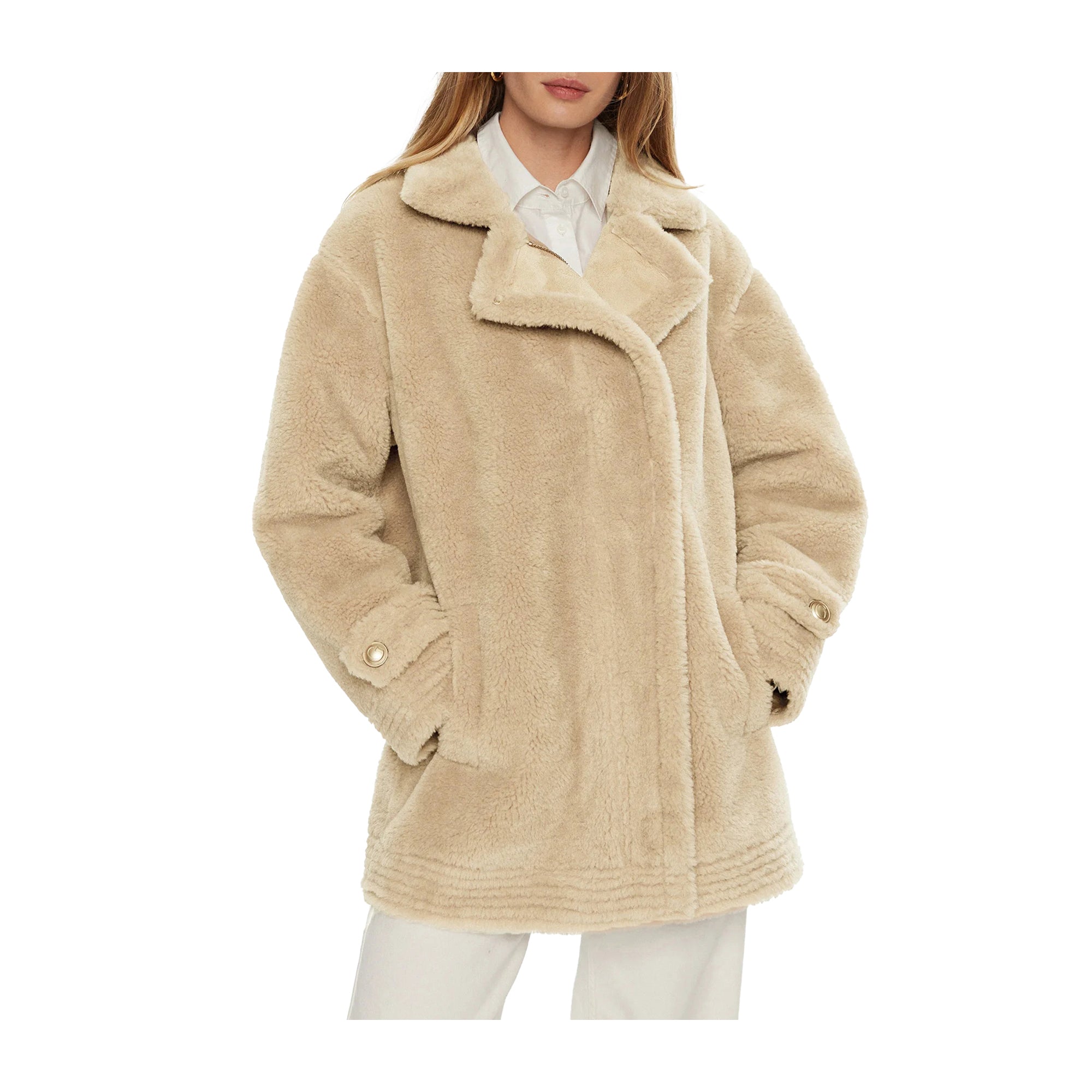 Cappotto Donna Guess Corto in Pelliccia Sintetica Beige