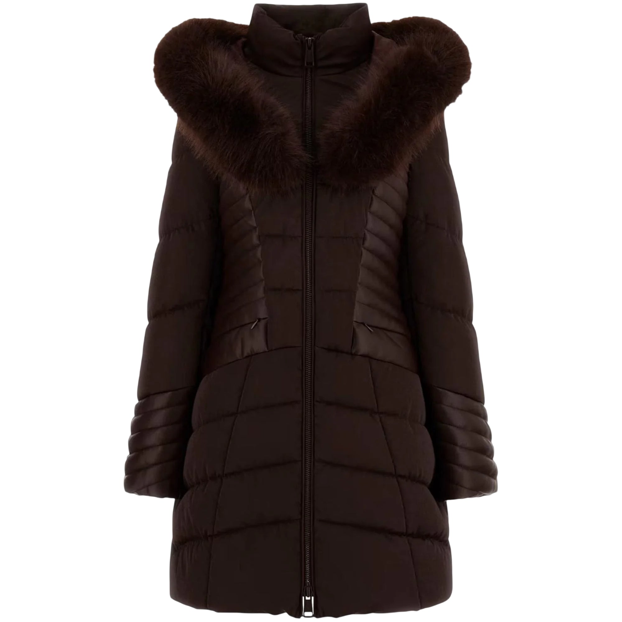 Piumino Donna New Oxana lungo Marrone, con pelliccia sintetica tono su tono