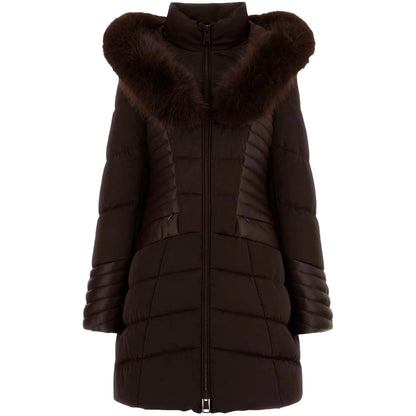 Piumino Donna New Oxana lungo Marrone, con pelliccia sintetica tono su tono