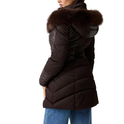 Piumino Donna New Oxana lungo Marrone, con pelliccia sintetica tono su tono
