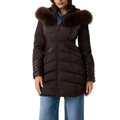 Piumino Donna New Oxana lungo Marrone, con pelliccia sintetica tono su tono