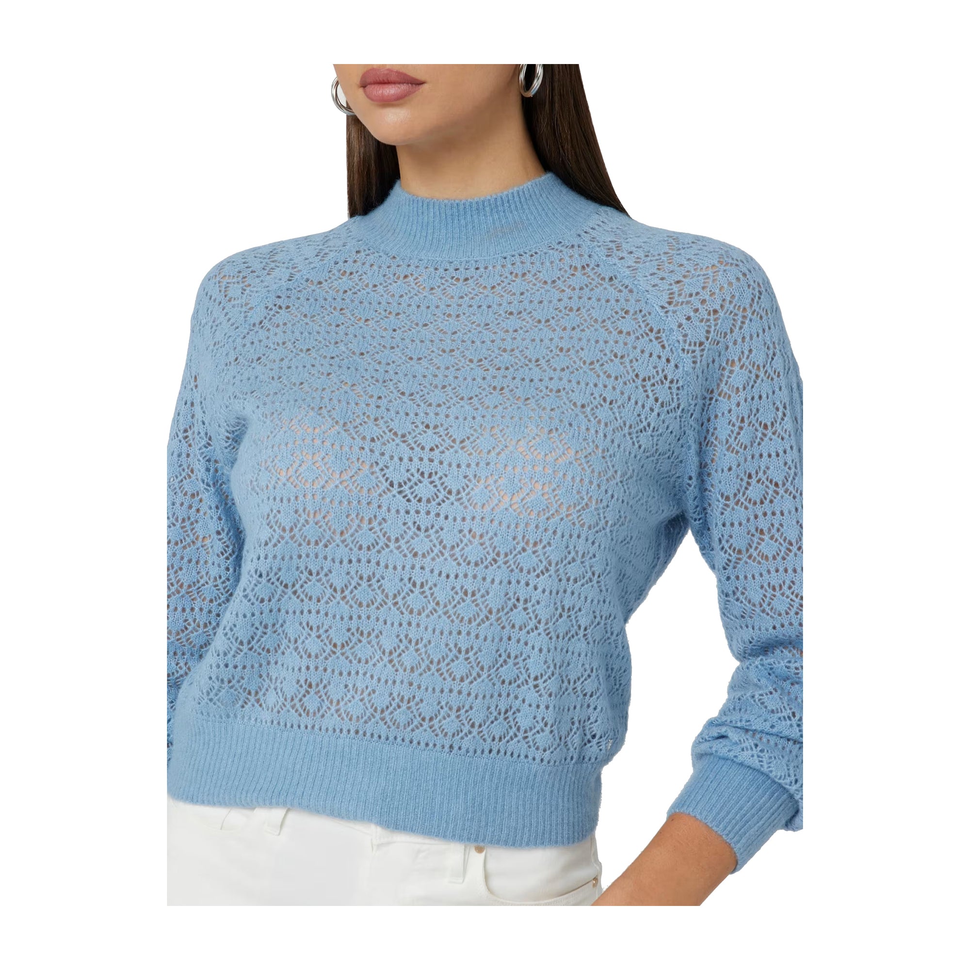 Guess Maglione Donna in misto lana traforato Azzurro