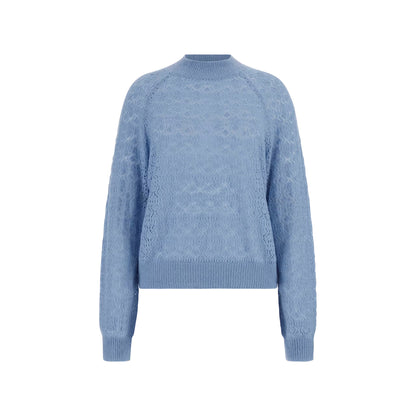 Guess Maglione Donna in misto lana traforato Azzurro