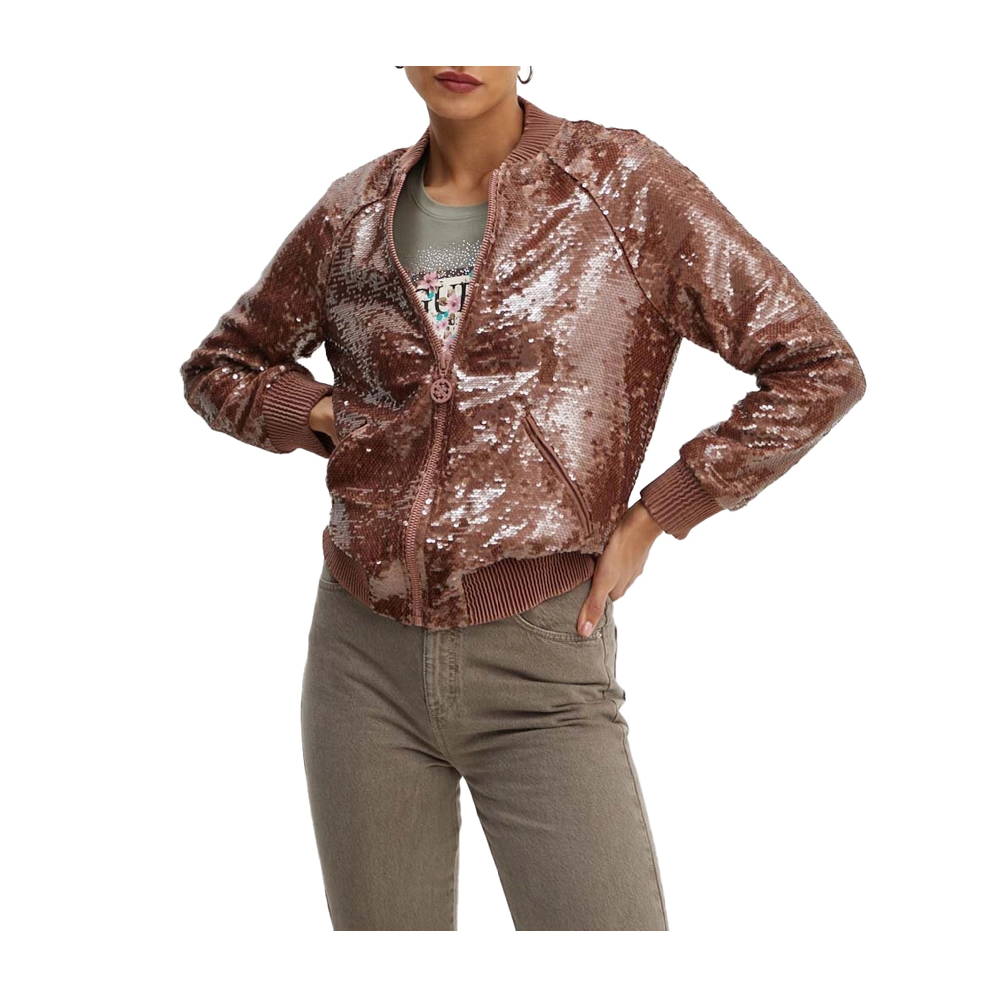 Guess Bomber Donna con paillettes Marrone