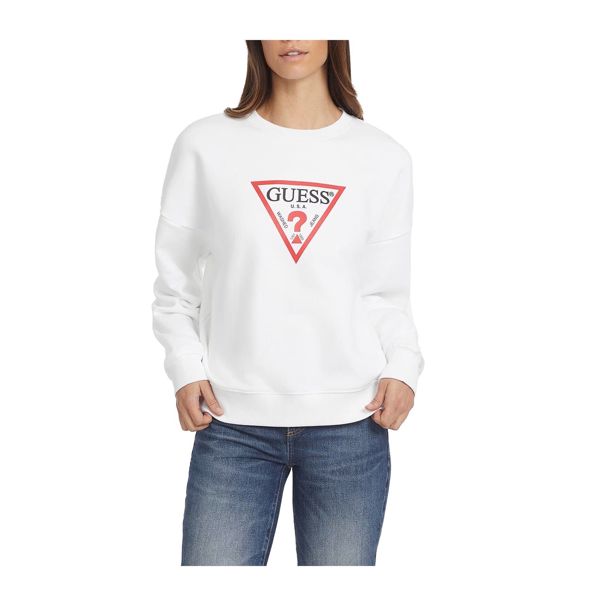 Guess Felpa Donna Oversize con iconico logo Bianca