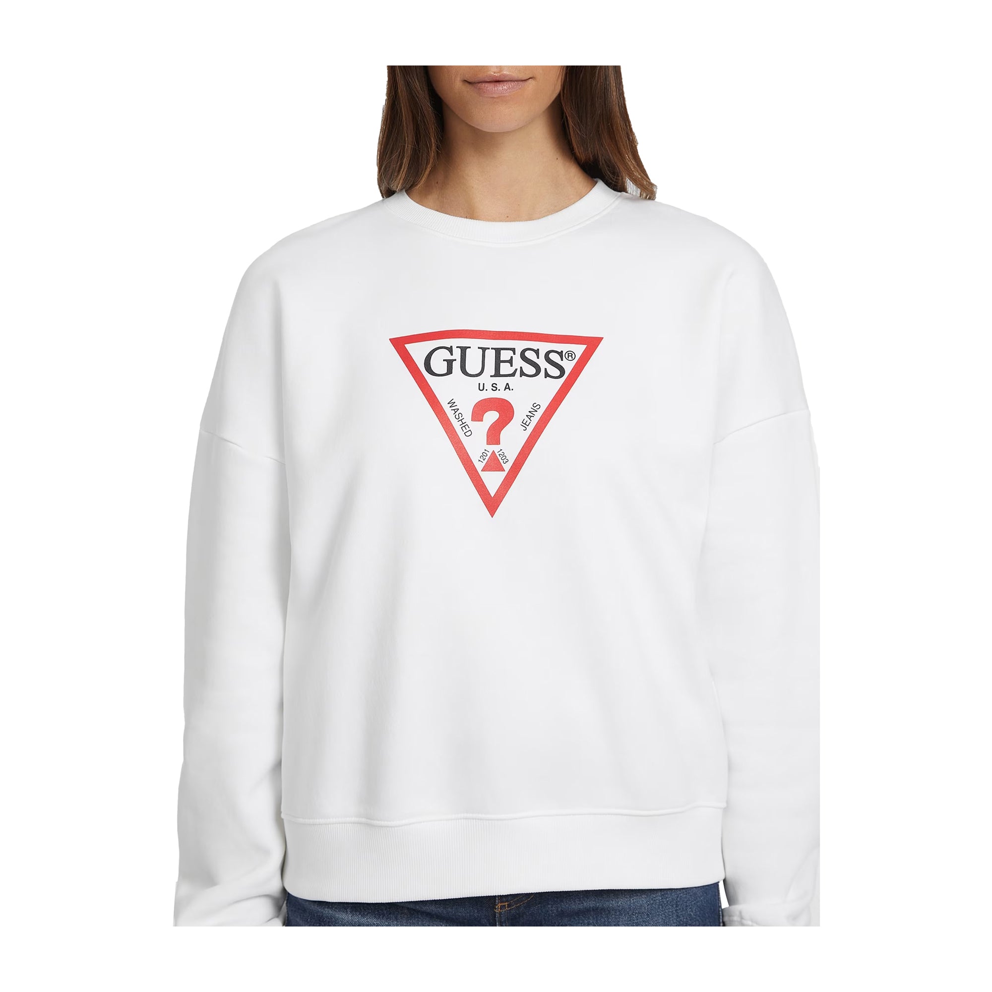 Guess Felpa Donna Oversize con iconico logo Bianca