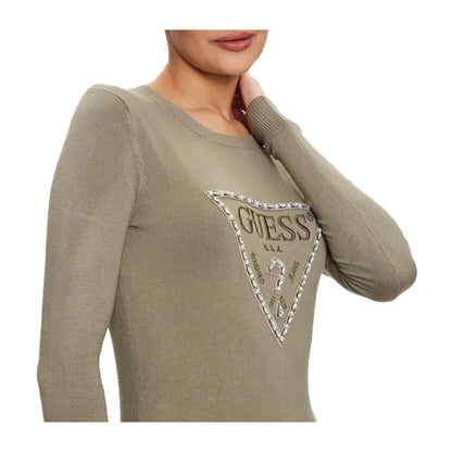 Guess Maglia Donna con logo frontale e strass Verde