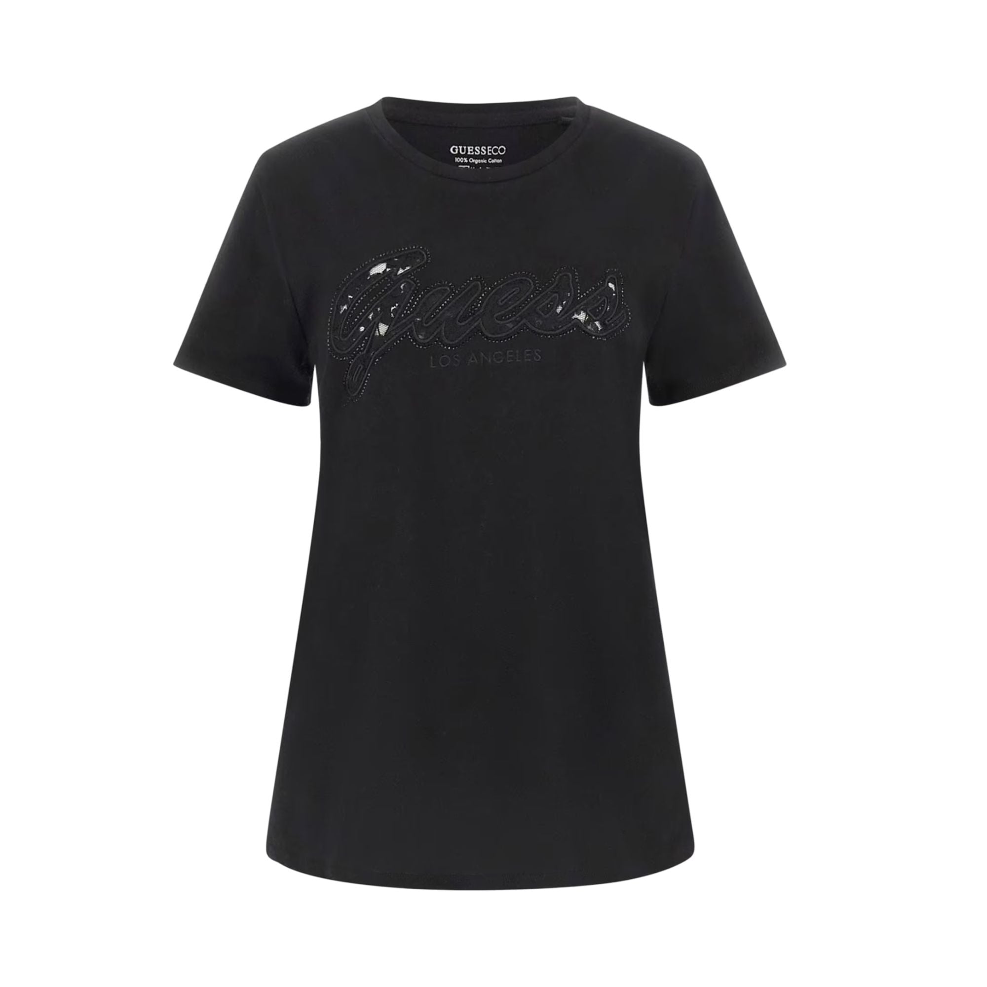 T-shirt Donna in cotone, con logo in pizzo tono su tono