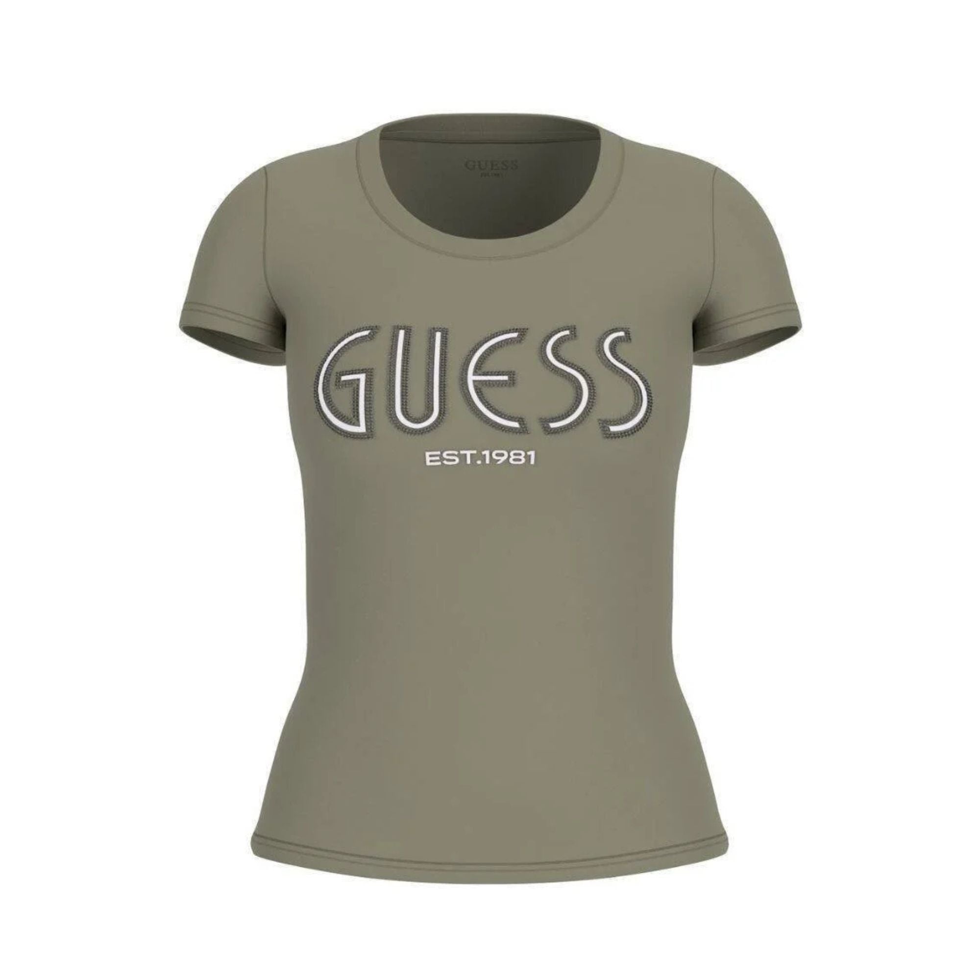 T-shirt Donna slim, con stampa e strass frontali