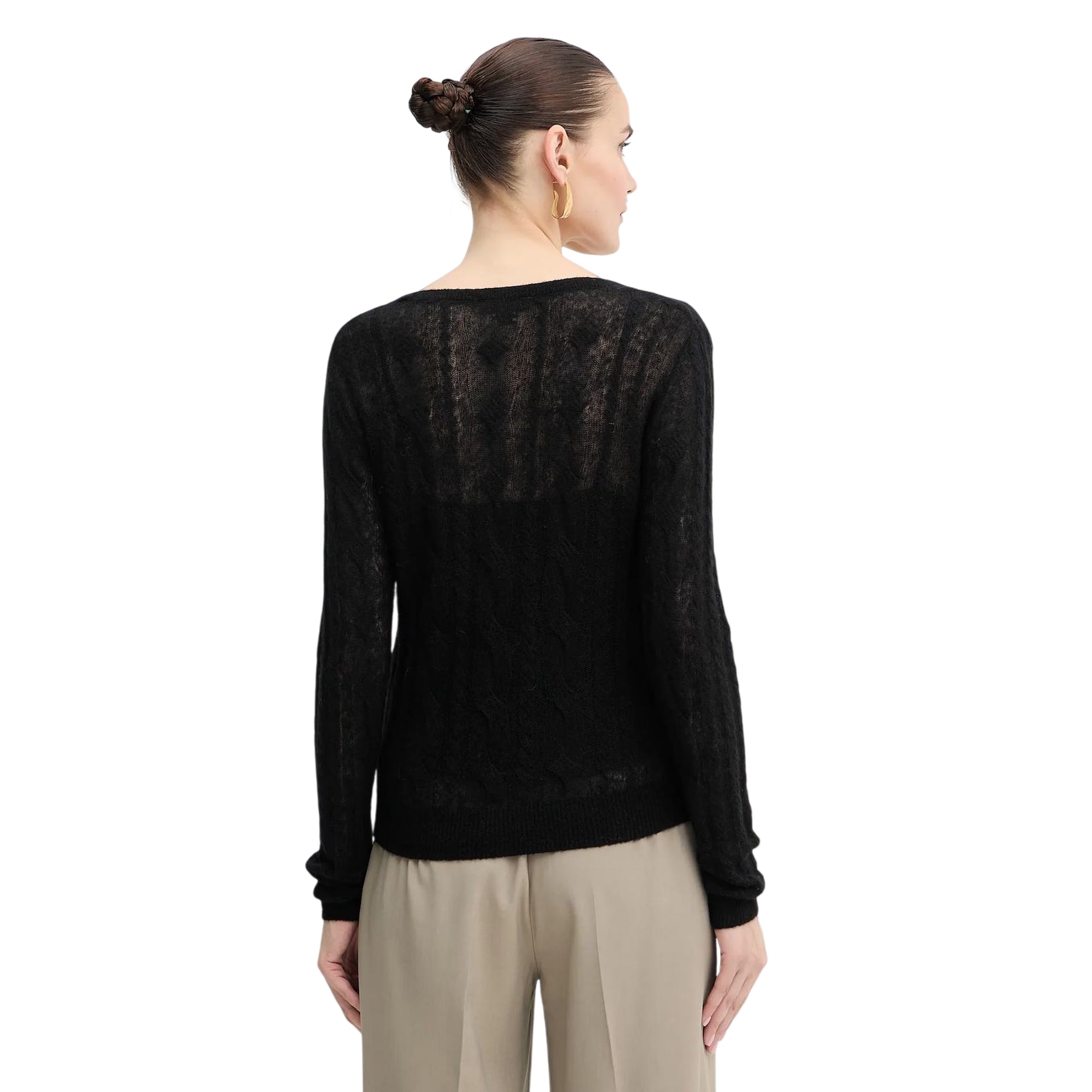 Maglione Donna con scollo a V Nero retro