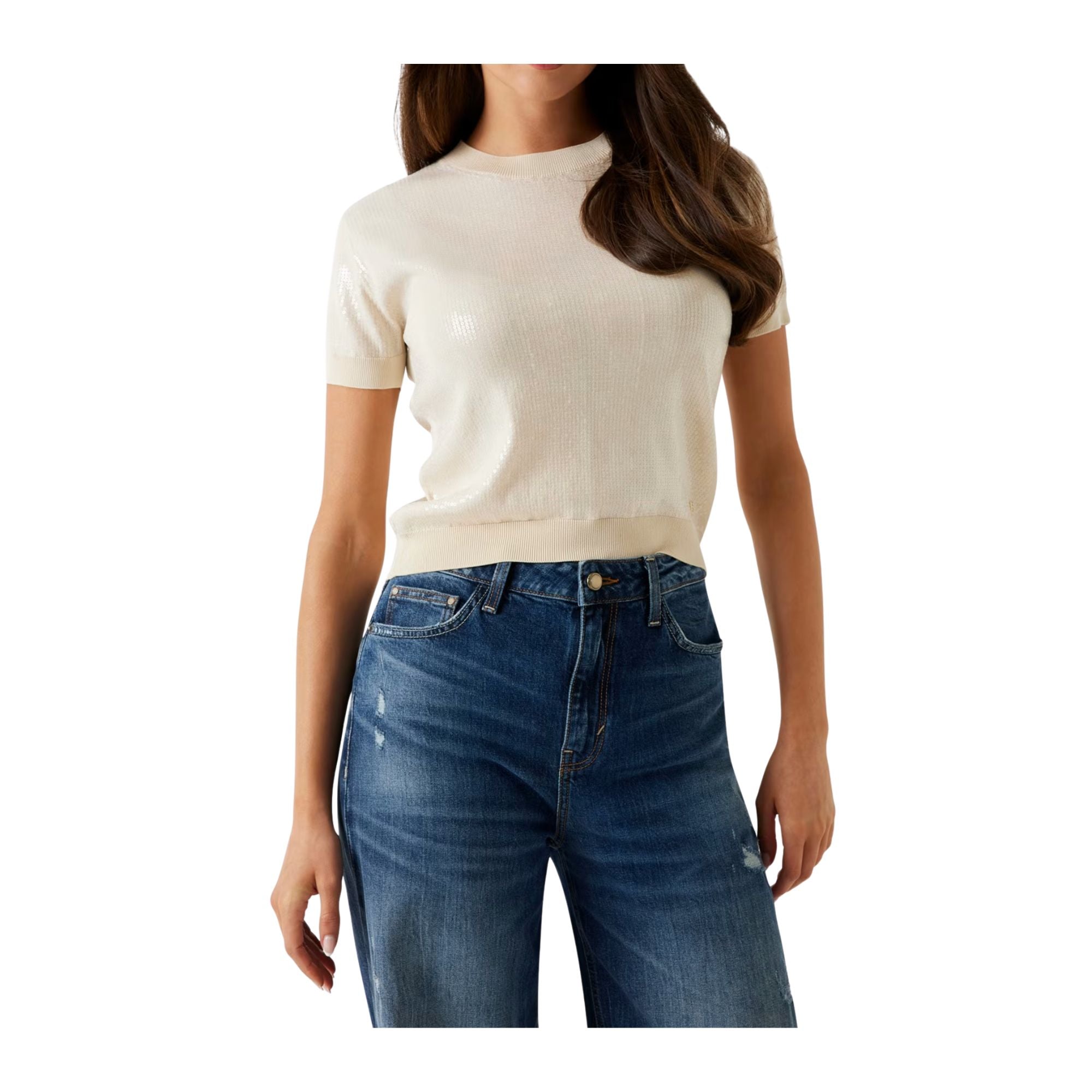 Maglia Donna a girocollo, in viscosa, con paillettes