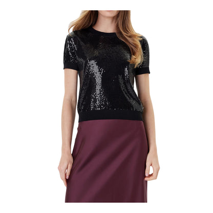 Maglia Donna, a girocollo, con maniche corte e paillettes 