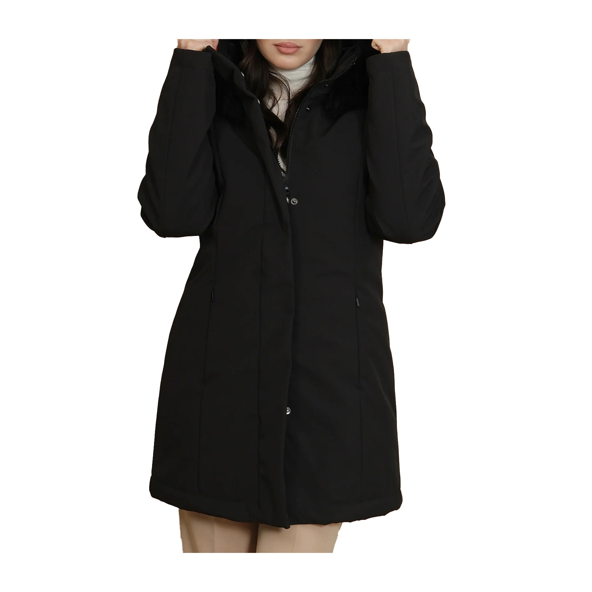 Parka Donna lungo Nero con pelliccia ton sur ton