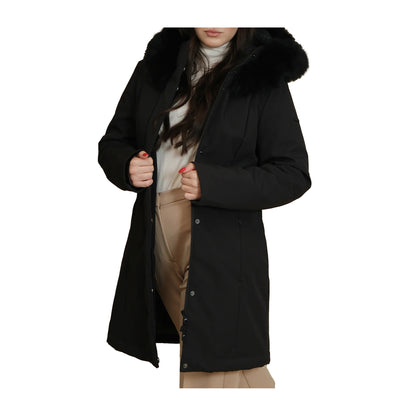 Parka Donna lungo Nero con pelliccia ton sur ton