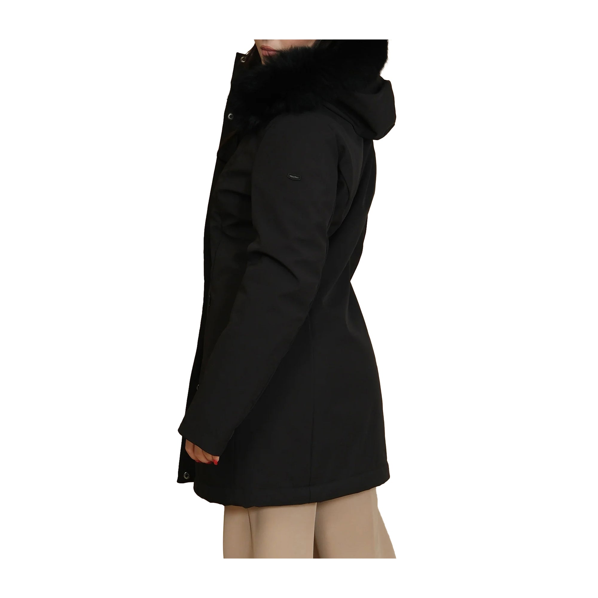 Parka Donna lungo Nero con pelliccia ton sur ton