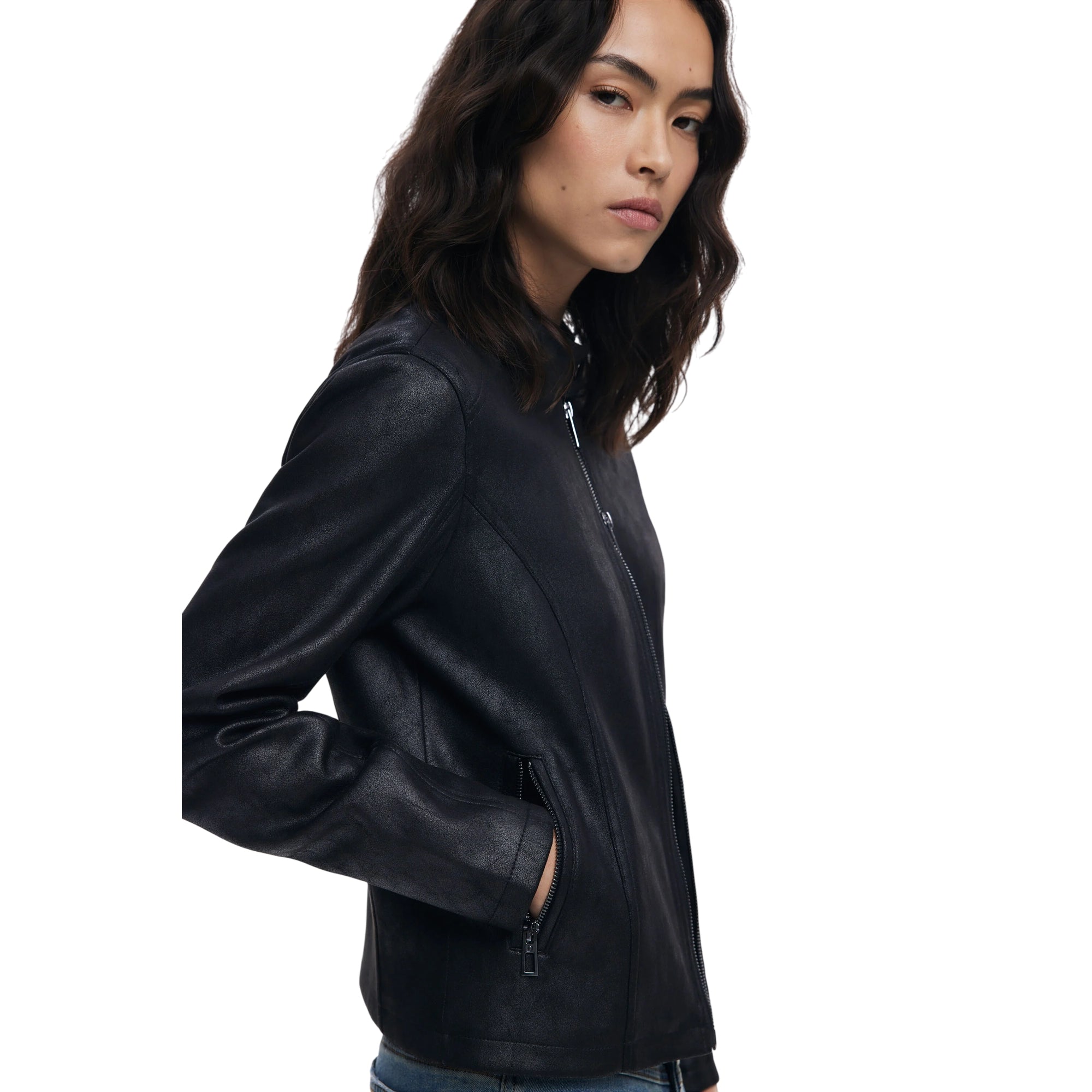 Giacca Donna Nera, con chiusura zip frontale e tasche 