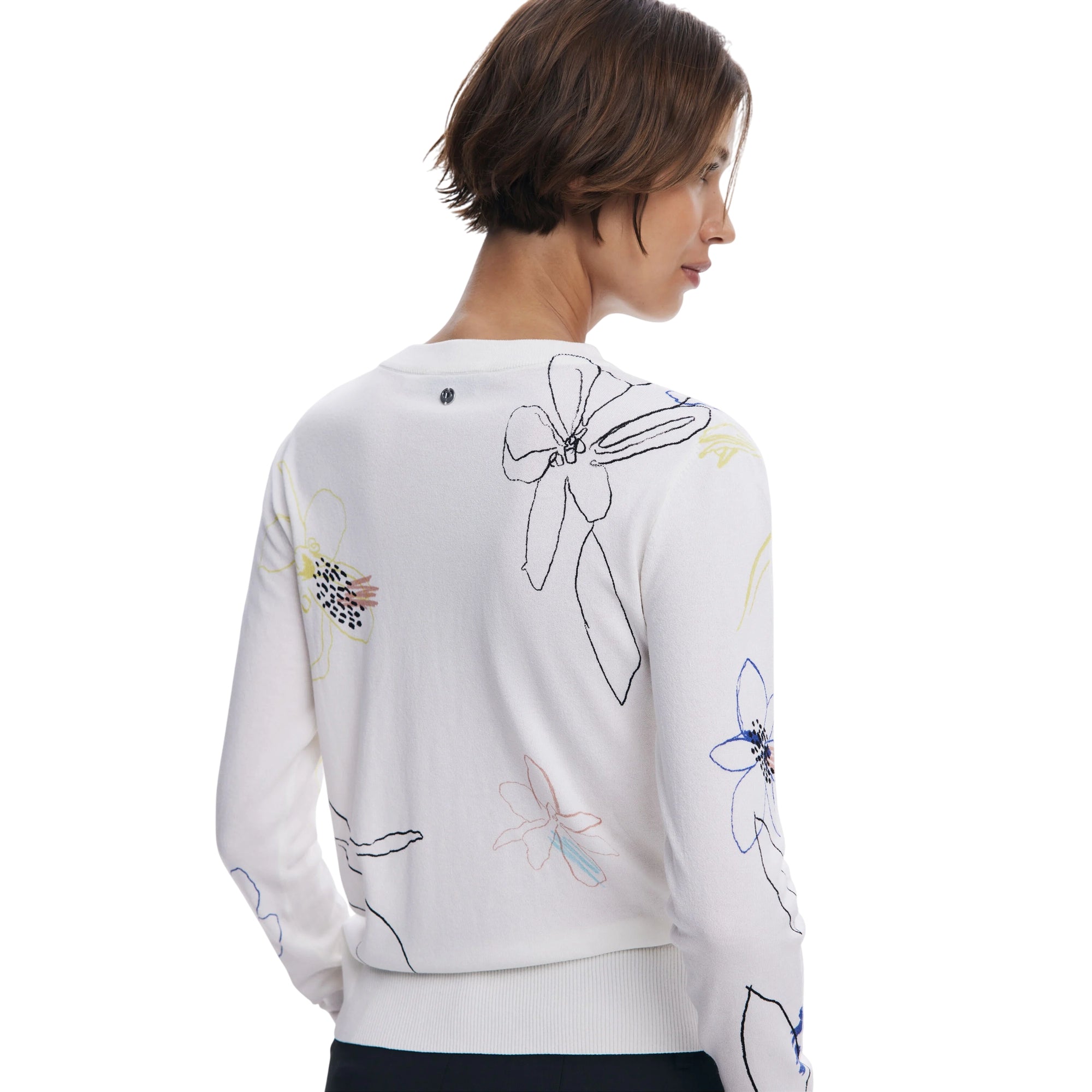 Maglia Donna Bianca, in misto viscosa e fantasia floreale a contrasto 