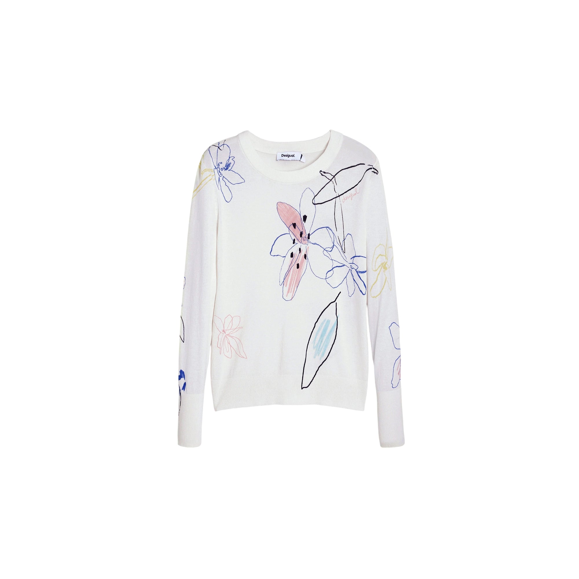 Maglia Donna Bianca, in misto viscosa e fantasia floreale a contrasto 