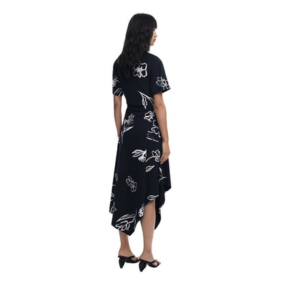 Abito Donna midi, in cotone con maniche corte e fondo asimmetrico