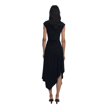 Abito Donna asimmetrico, in cotone con una fantasia floreale a contrasto 