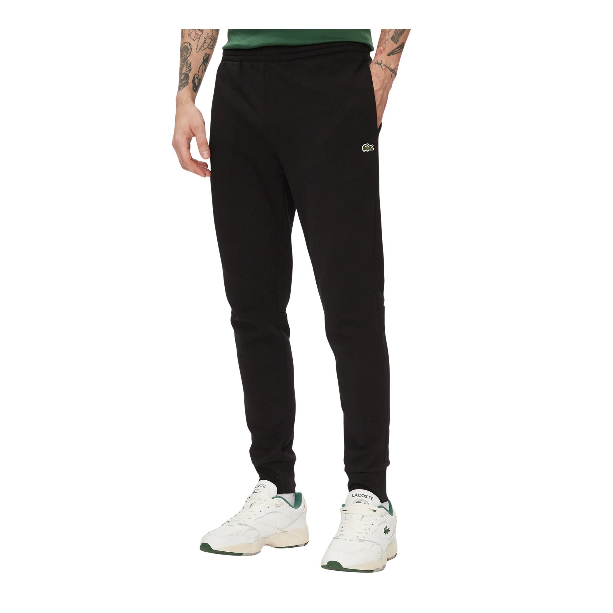 Pantalone Uomo Nero con elastico in vita, in cotone tinta unita
