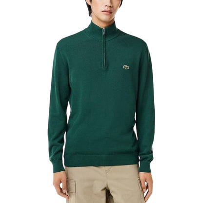 Maglione Uomo Verde in cotone con zip 1/4 modello frontale