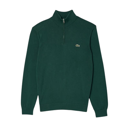 Maglione Uomo Verde in cotone con zip 1/4