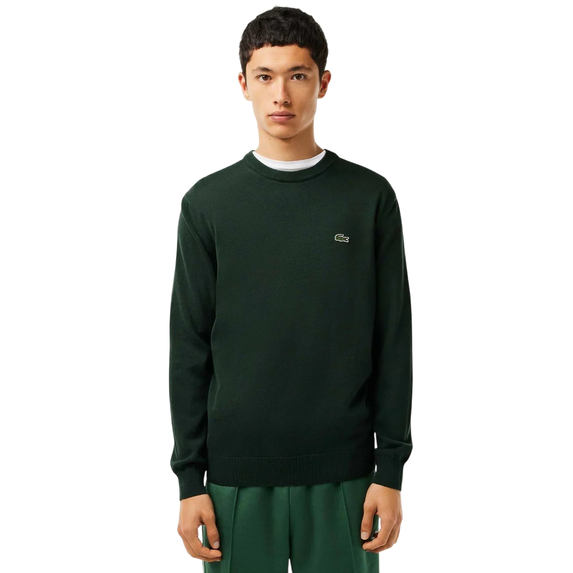 Maglioncino in misto lana Uomo verde scuro modello frontale