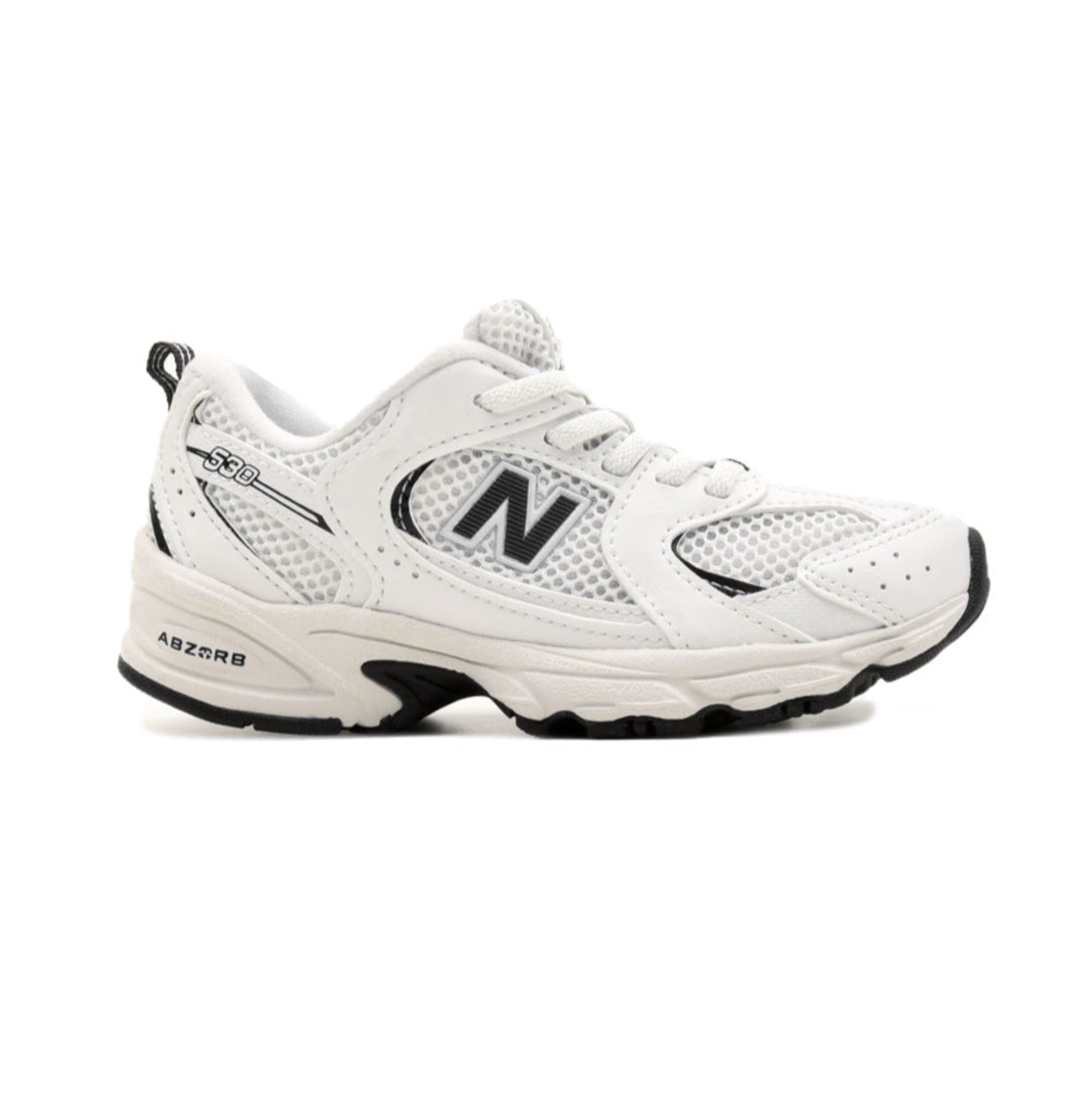 Sneakers Junior 530 Bianco/Nera, con lacci e suola in gomma